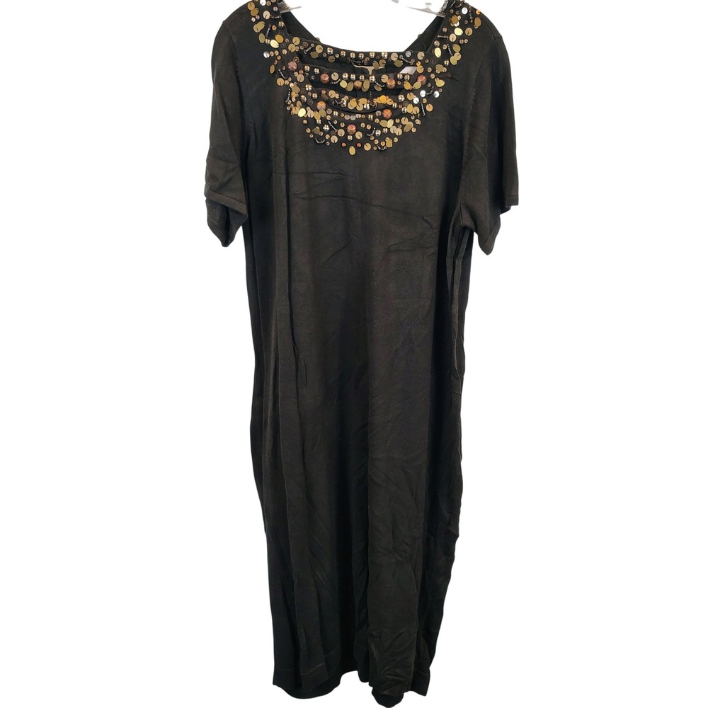 Linea by Louis Dell'Olio Womens 1X Sequin Embellished Knit Dress Black Cotton
